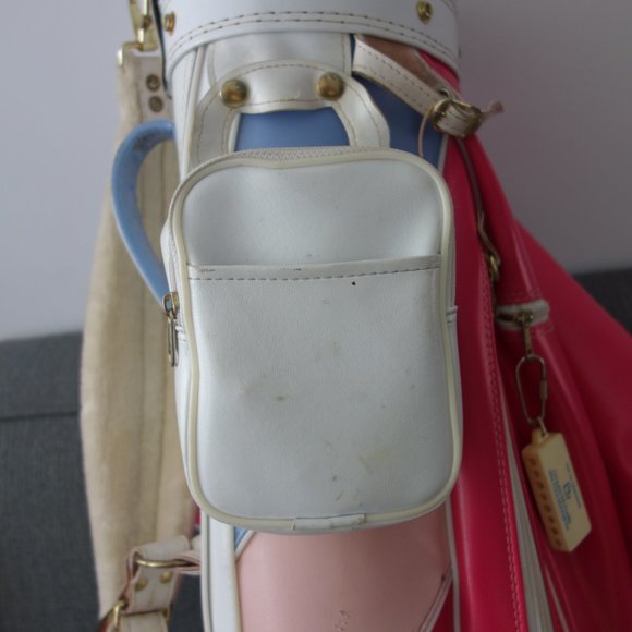 Super Cute Pink White and Blue Golf Bag with Makeup Purse Side Pouch - Picture 6 of 16